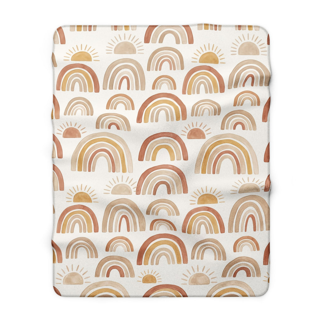 Boho Watercolor Rainbow & Sun Sherpa Fleece Blanket Neutral Nursery Throw