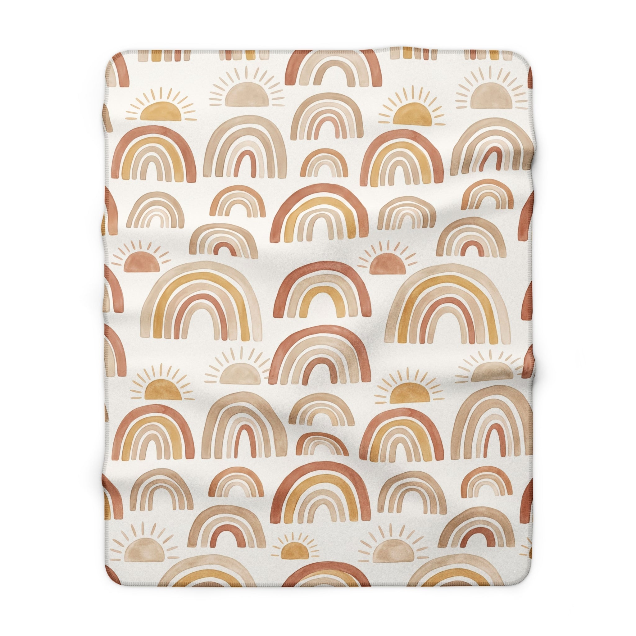 Boho Watercolor Rainbow & Sun Sherpa Fleece Blanket Neutral Nursery Throw