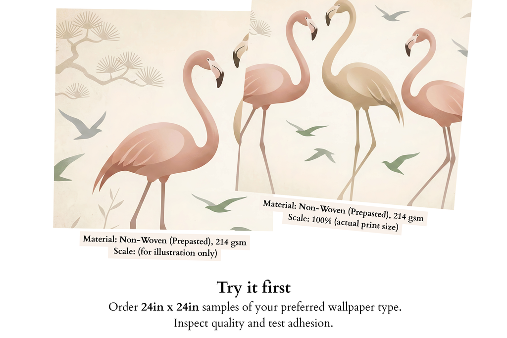 Zen Flamingo Peel and Stick Wall Mural Neutral Japandi Decor