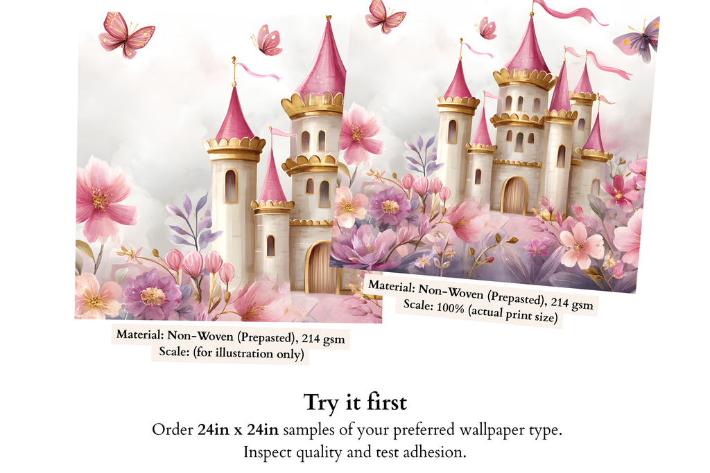 Pink Fairytale Castle Wall Mural Peel & Stick Princess Nursery Decor