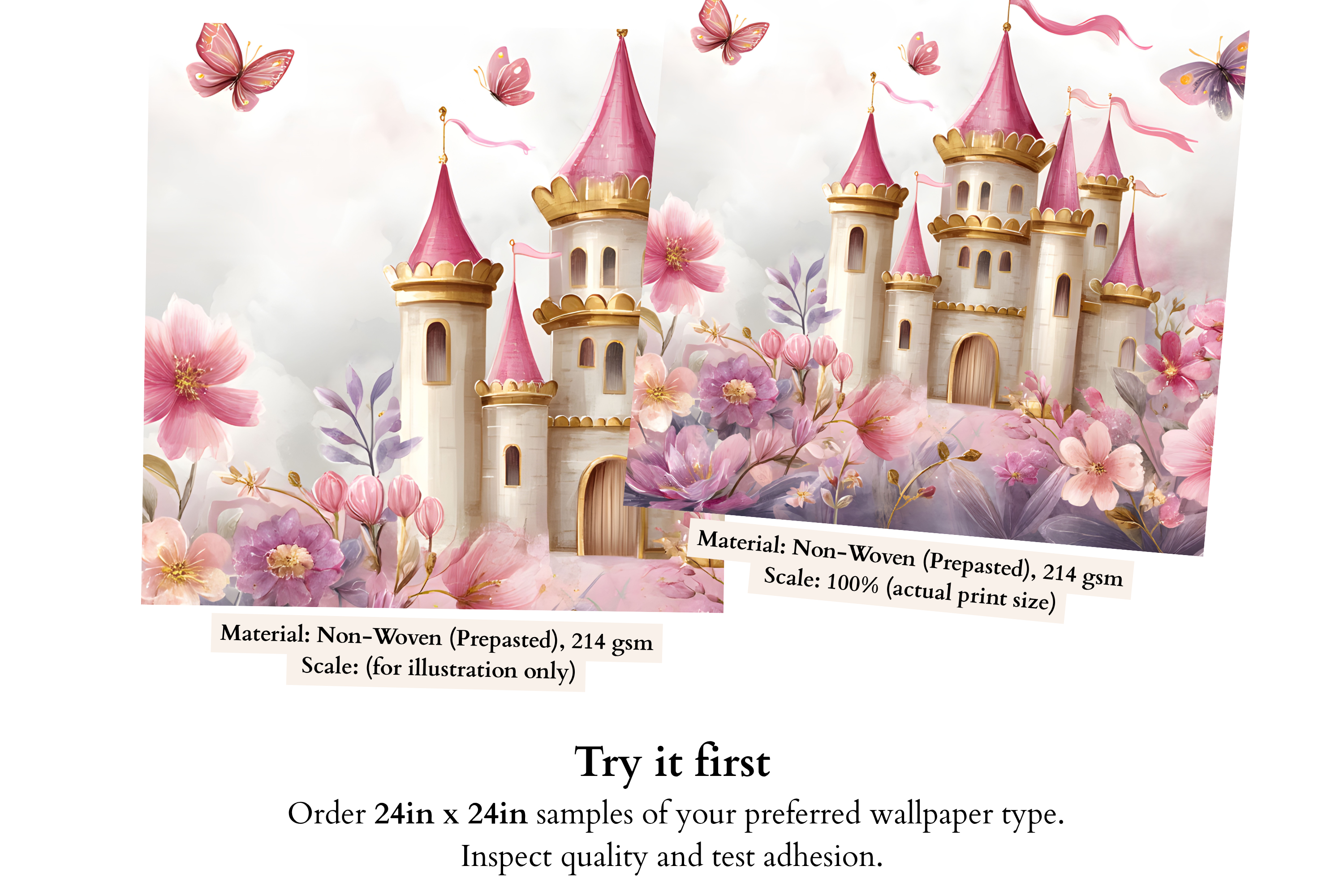 Pink Fairytale Castle Wall Mural Peel & Stick Princess Nursery Decor