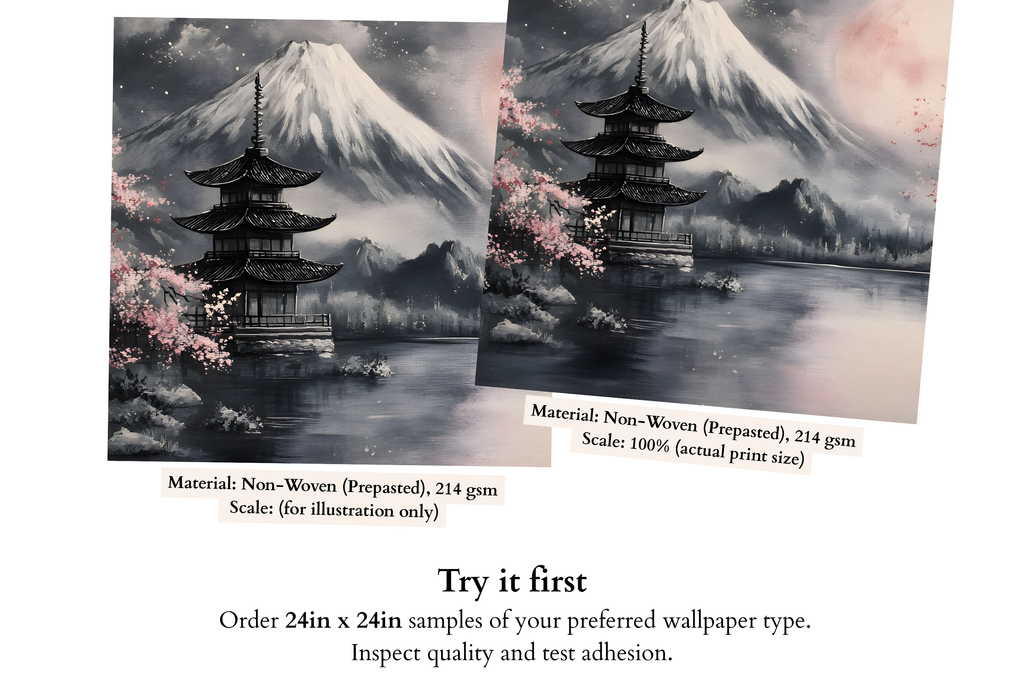 Japanese Cherry Blossom Wall Mural Mount Fuji Peel and Stick Wallpaper