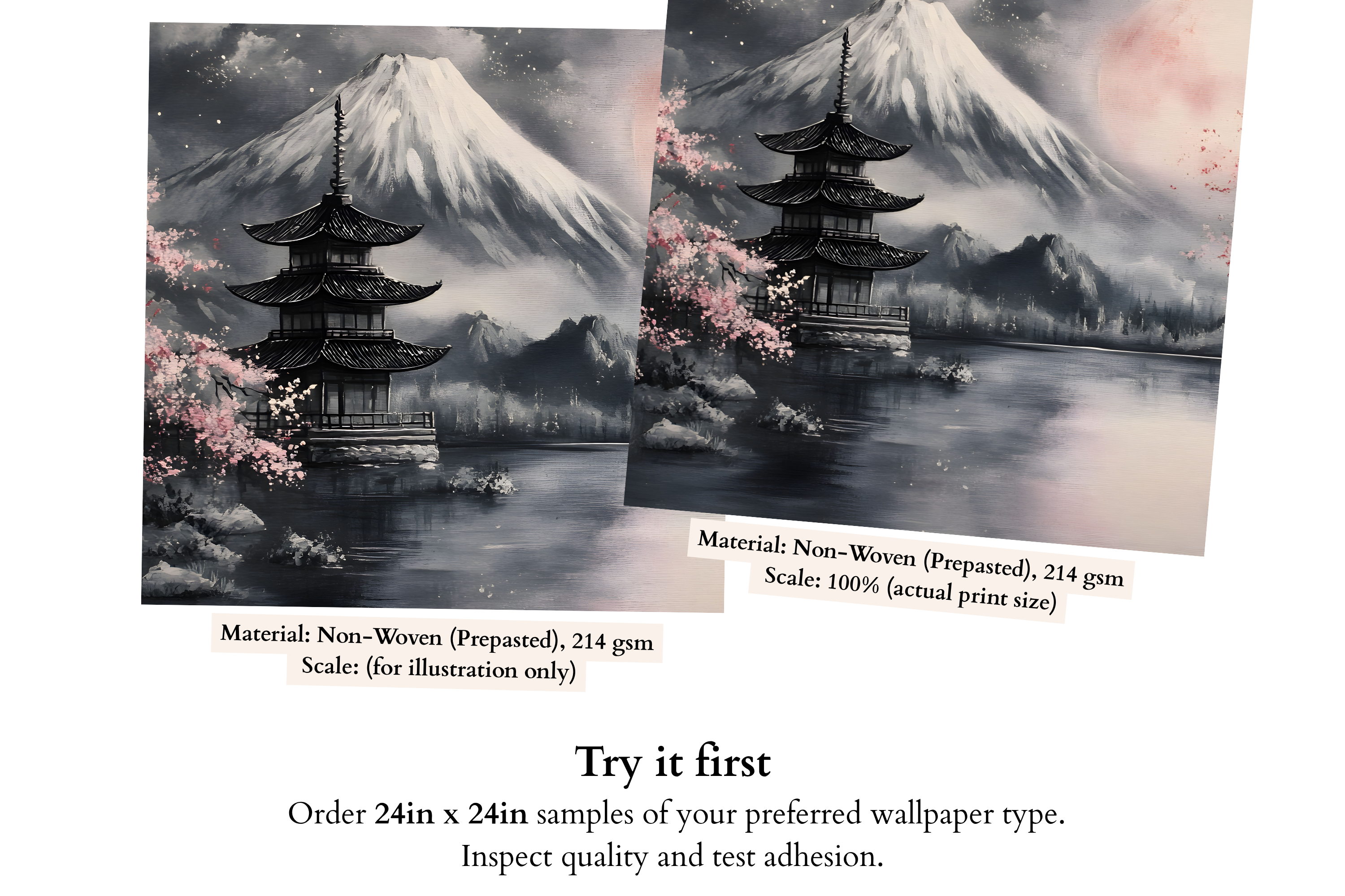 Japanese Cherry Blossom Wall Mural Mount Fuji Peel and Stick Wallpaper