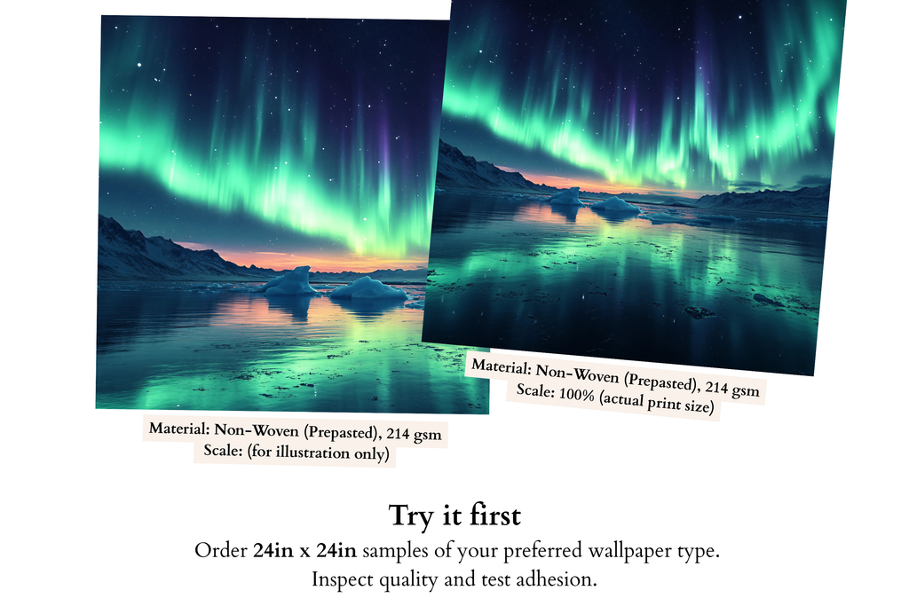 Northern Lights Wall Mural Aurora Borealis Icy Lake Landscape Peel and Stick Wallpaper