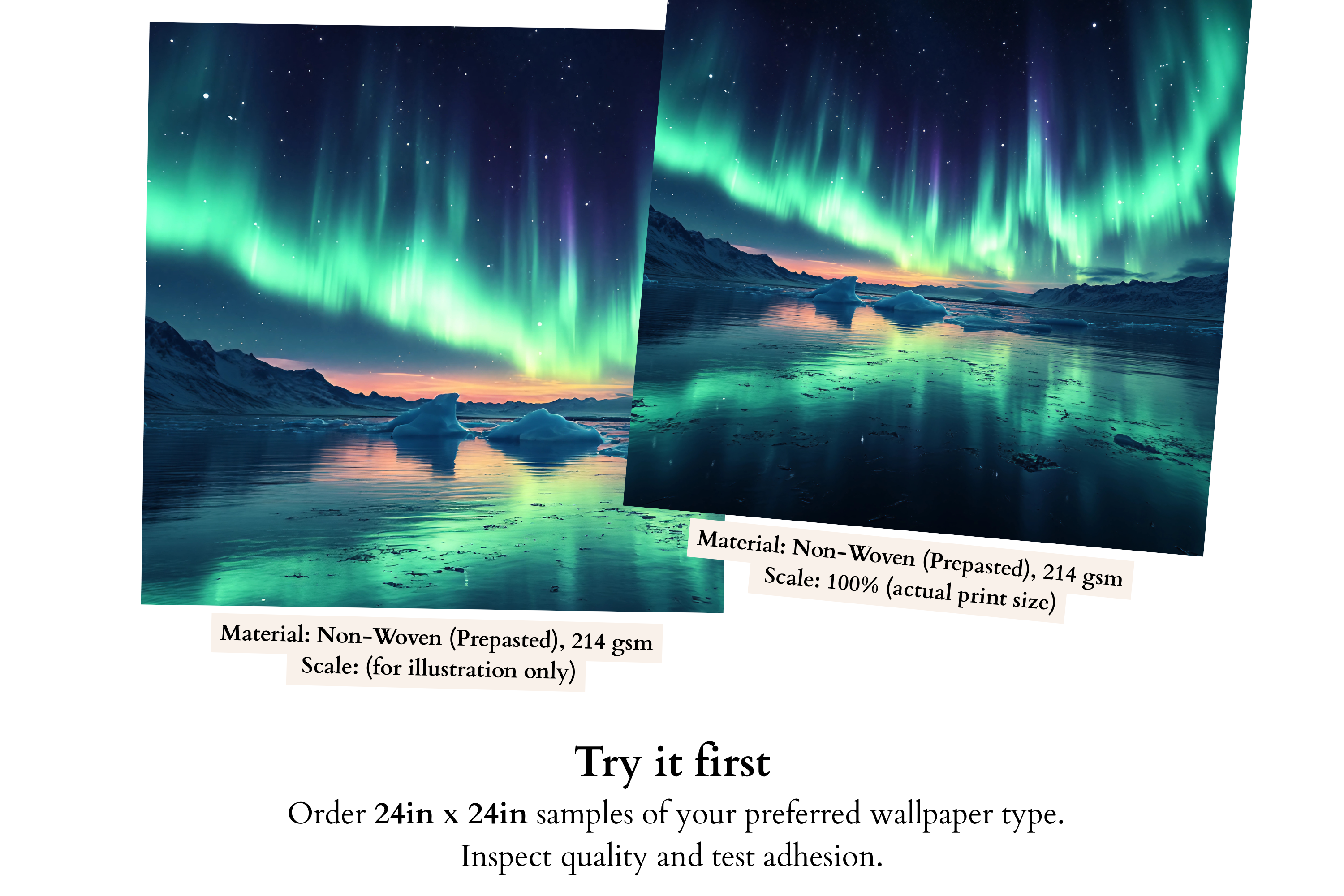 Northern Lights Wall Mural Aurora Borealis Icy Lake Landscape Peel and Stick Wallpaper