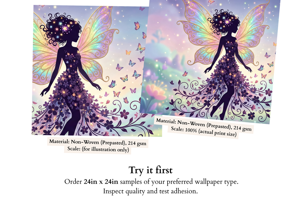 Fairy Silhouette Wall Mural Pastel Purple Butterfly Rainbow Wings Girls Room Peel and Stick Wallpaper