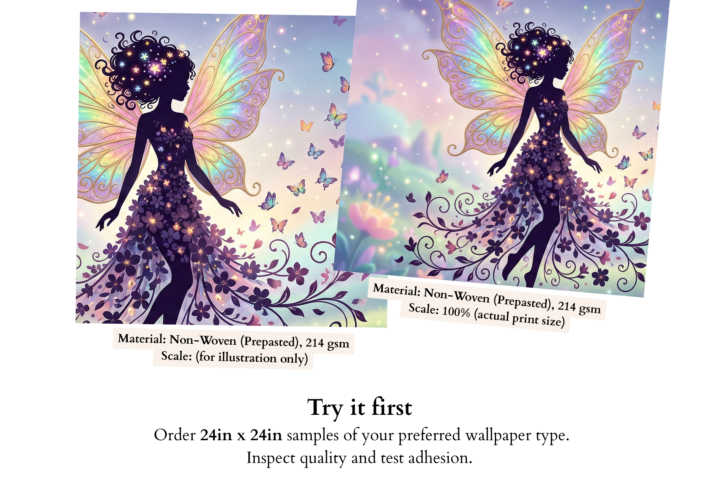 Fairy Silhouette Wall Mural Pastel Purple Butterfly Rainbow Wings Girls Room Peel and Stick Wallpaper