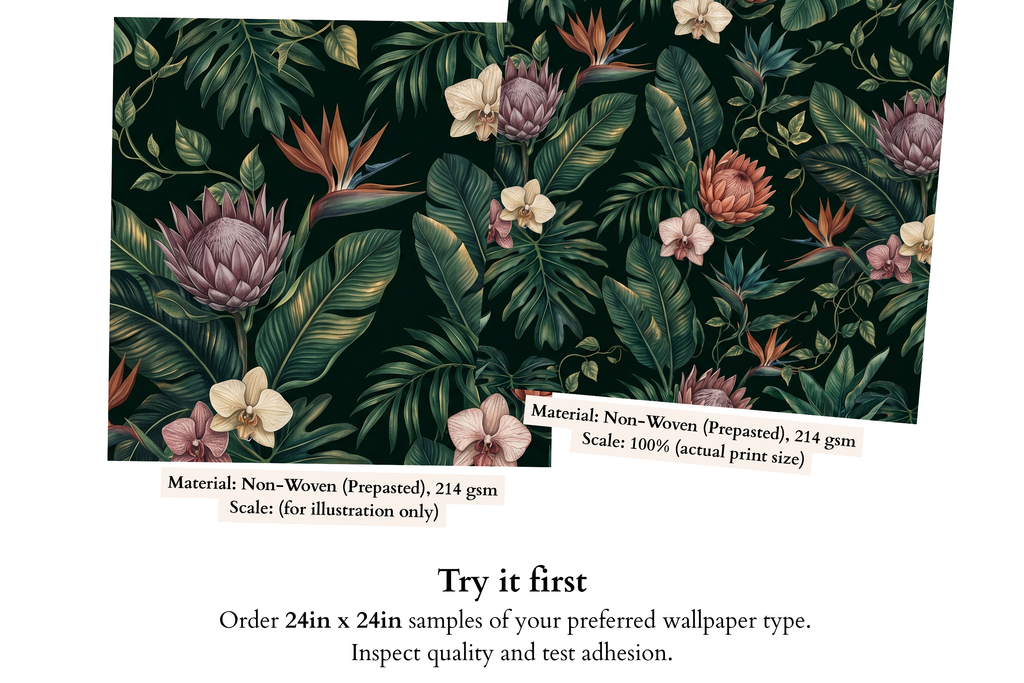 Dark Moody Tropical Wallpaper, Botanical Protea & Bird of Paradise Wall Mural for Living Room and Bedroom