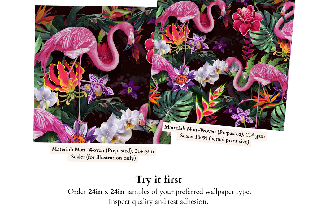 Pink Flamingo Tropical Jungle Wall Mural | Bold Maximalist Botanical Peel and Stick Wallpaper