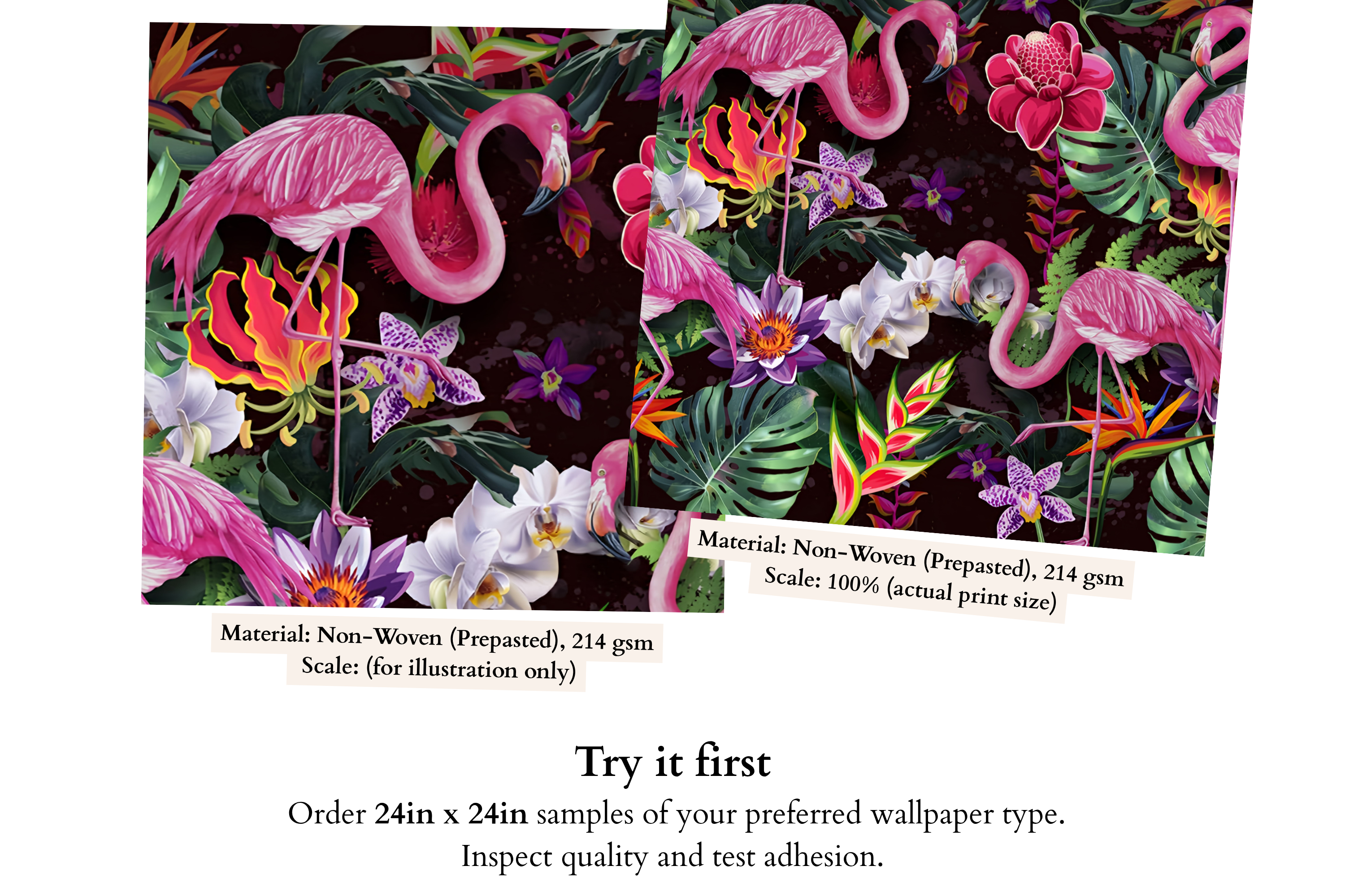 Pink Flamingo Tropical Jungle Wall Mural | Bold Maximalist Botanical Peel and Stick Wallpaper