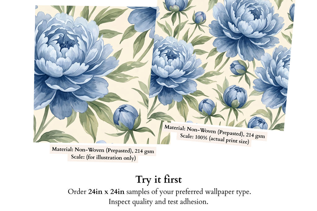 Blue Peony Wallpaper Floral Watercolour Chinoiserie Peel and Stick