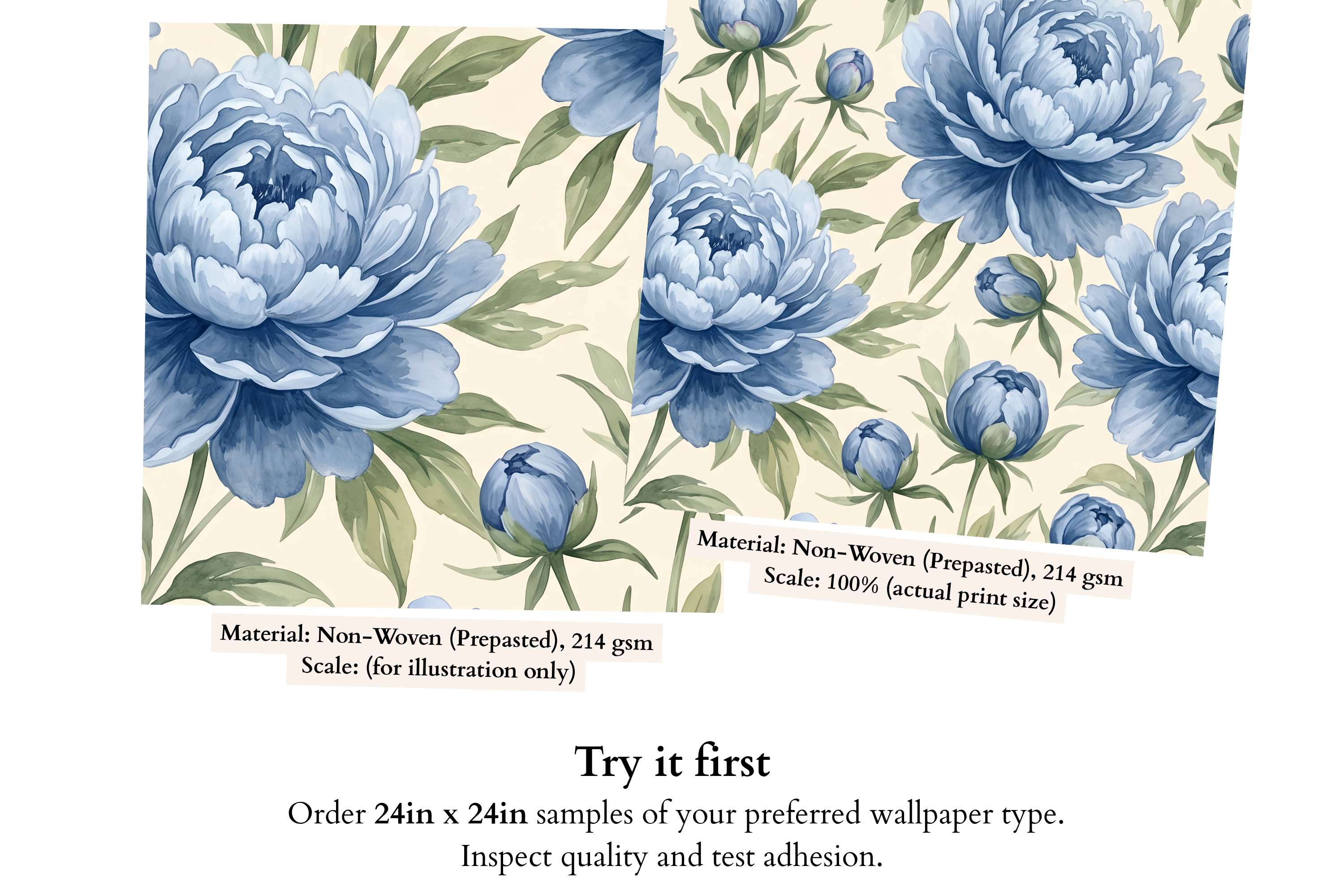 Blue Peony Wallpaper Floral Watercolour Chinoiserie Peel and Stick
