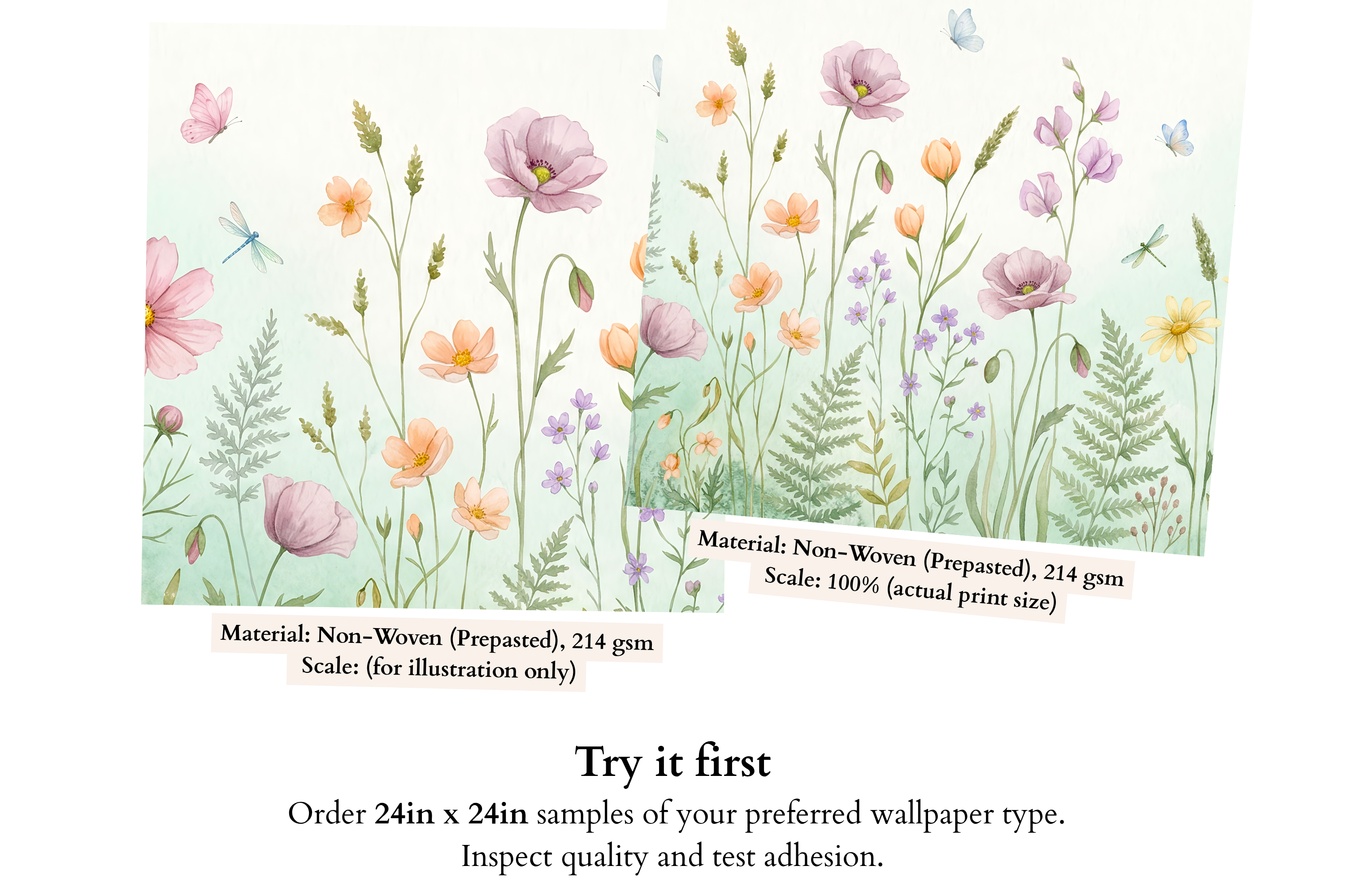 Wildflower Meadow Wall Mural | Watercolour Pastel Floral Peel and Stick Nursery Wallpaper