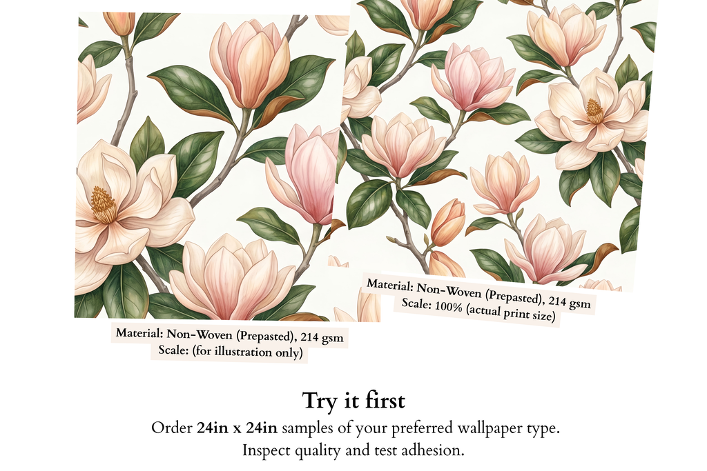Pink Magnolia Floral Wallpaper Premium Peel and Stick, Romantic Bedroom & Nursery Wall Decor