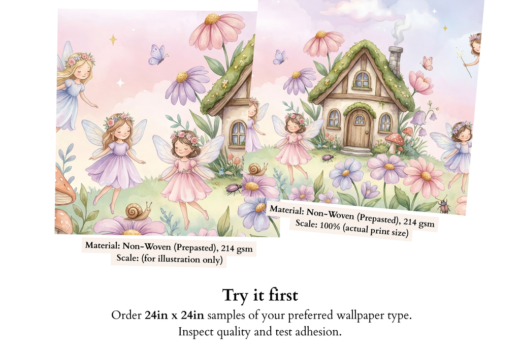 Fairy Garden Wall Mural Watercolour Nursery Peel and Stick Wallpaper