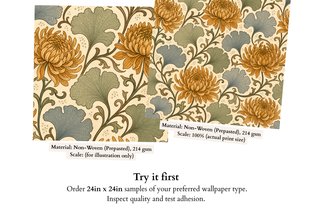 Vintage Floral Art Nouveau Wallpaper Chrysanthemum & Ginkgo Botanical Pattern for Living Room and Bedroom