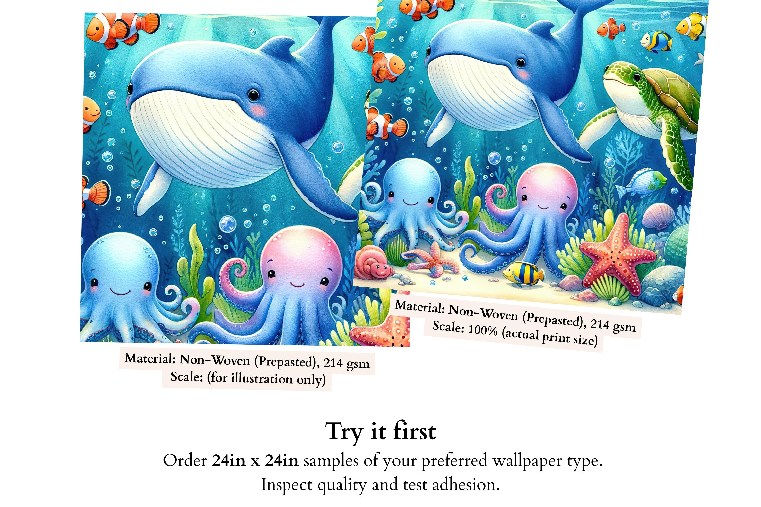 Ocean Animals Wall Mural Under Sea Kids Peel and Stick Wallpaper