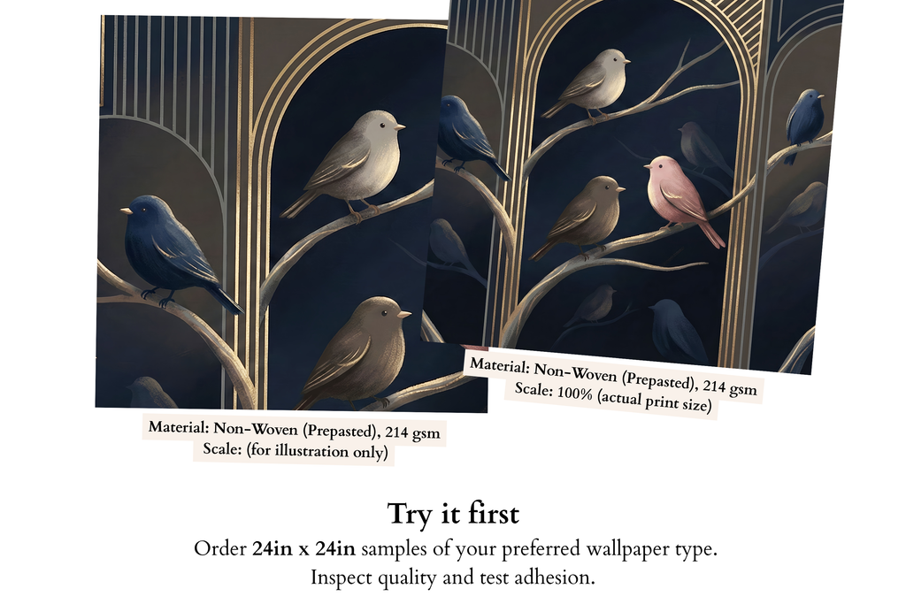 Art Deco Bird Wall Mural Midnight Blue Gold Luxury Peel and Stick Wallpaper for Bedroom Living Room
