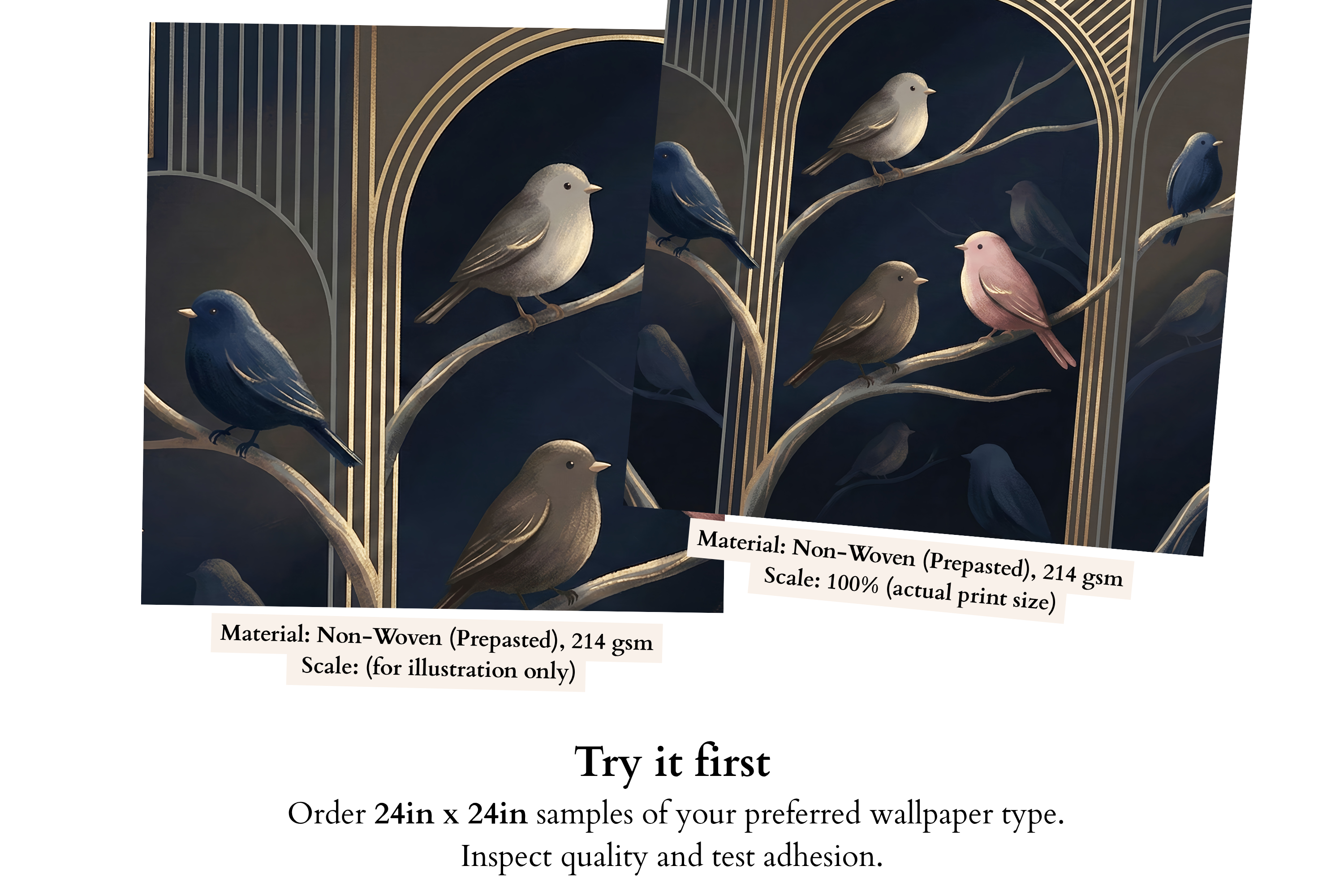 Art Deco Bird Wall Mural Midnight Blue Gold Luxury Peel and Stick Wallpaper for Bedroom Living Room
