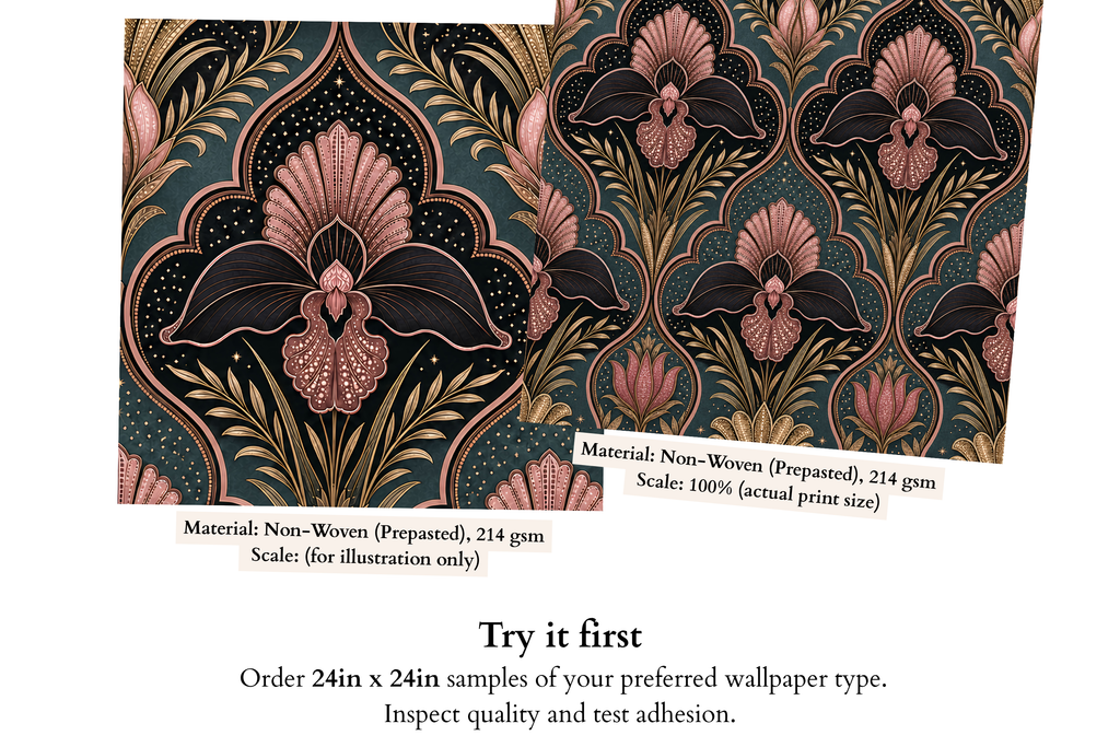Art Deco Damask Dark Teal Wallpaper with Rose Gold Floral & Celestial Stars for Bedroom and Living Room