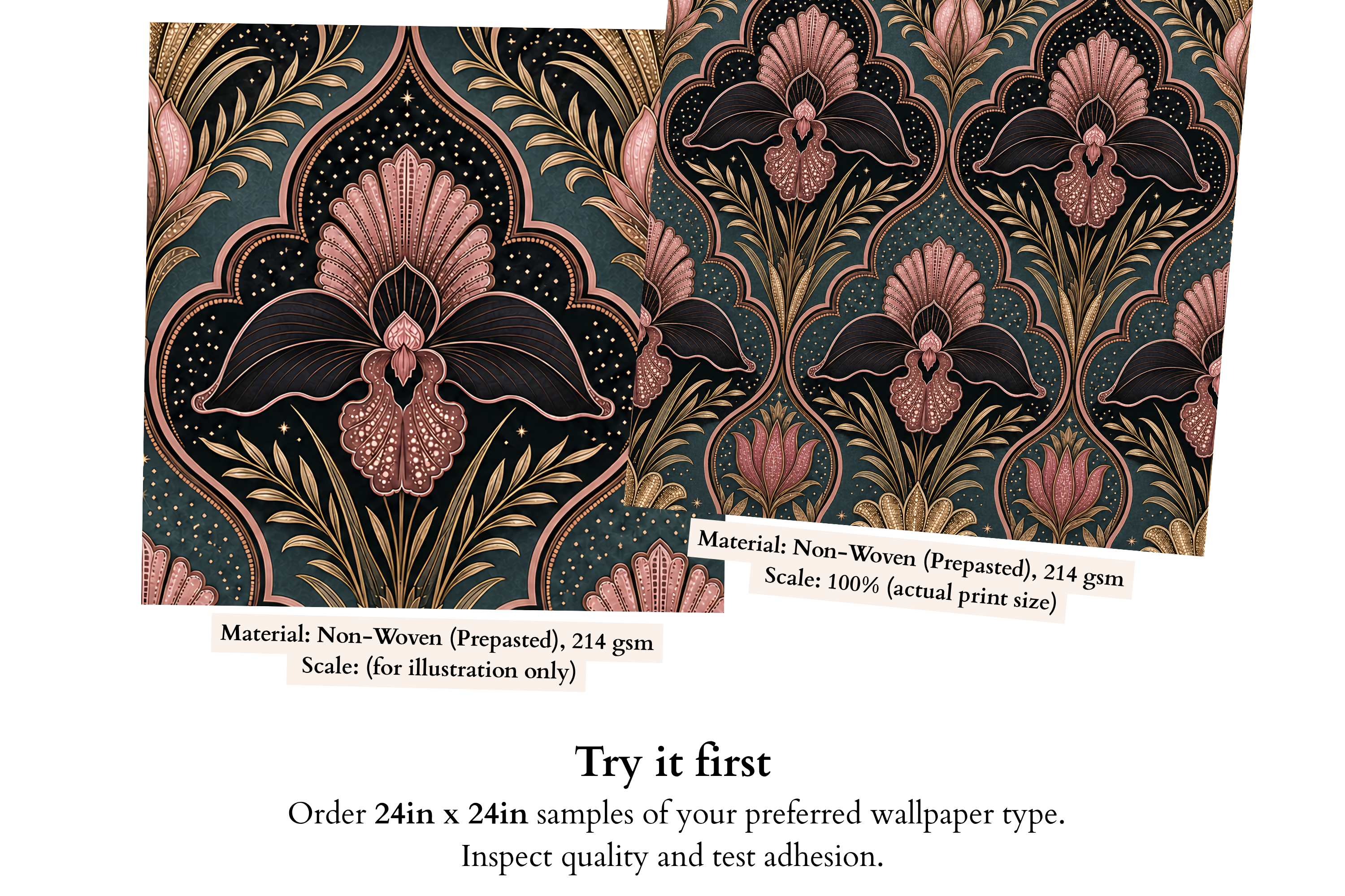 Art Deco Damask Dark Teal Wallpaper with Rose Gold Floral & Celestial Stars for Bedroom and Living Room