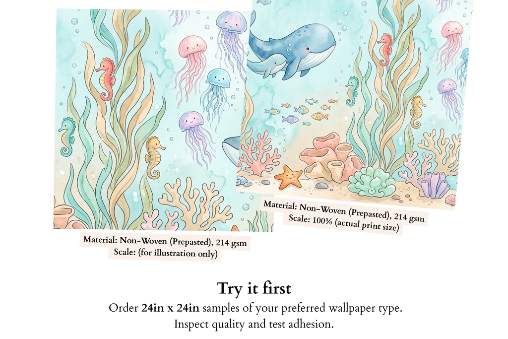 Under the Sea Nursery Wallpaper – Whale & Jellyfish Peel and Stick Mural