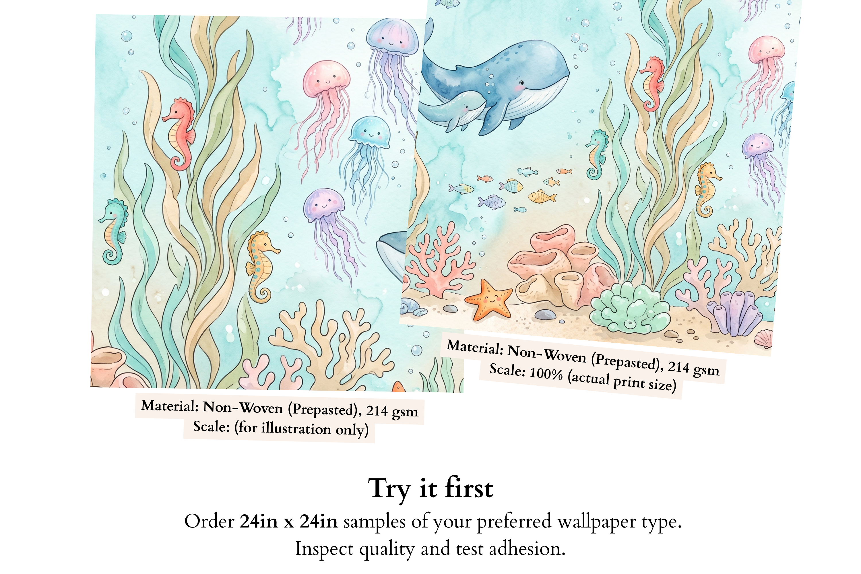 Under the Sea Nursery Wallpaper – Whale & Jellyfish Peel and Stick Mural