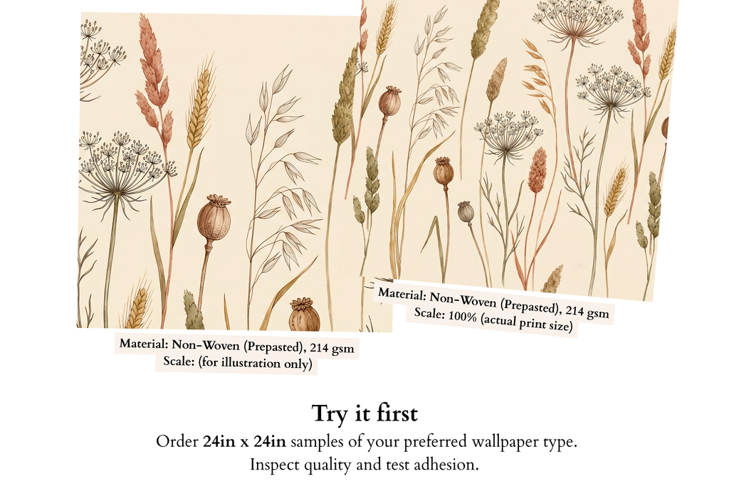 Terracotta Botanical Wall Mural Dried Wildflower Boho Peel and Stick Wallpaper