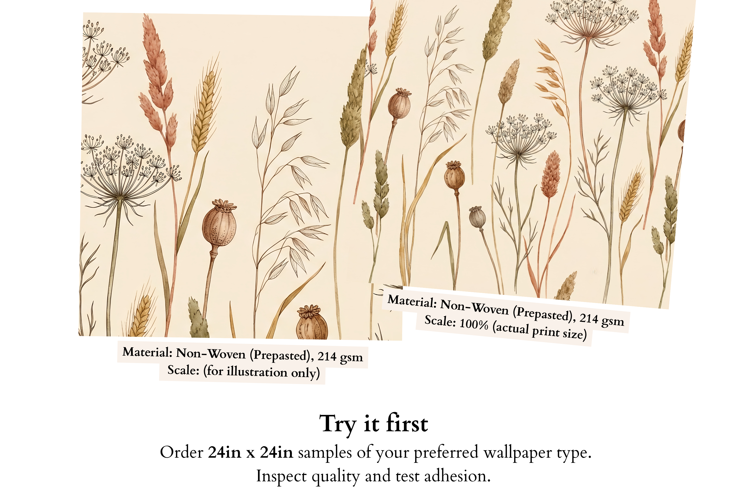 Terracotta Botanical Wall Mural Dried Wildflower Boho Peel and Stick Wallpaper
