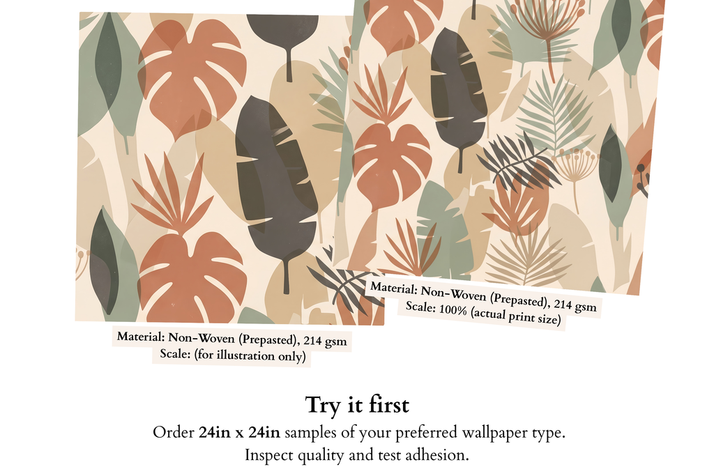 Boho Tropical Leaf Wallpaper Terracotta Sage Neutral Peel and Stick