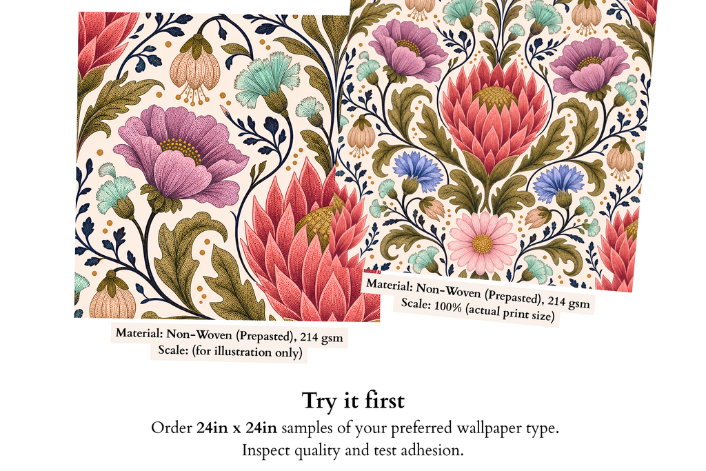 Vintage Damask Floral Botanical Wallpaper with Protea, Wildflowers & Acanthus for Living Room and Bedroom