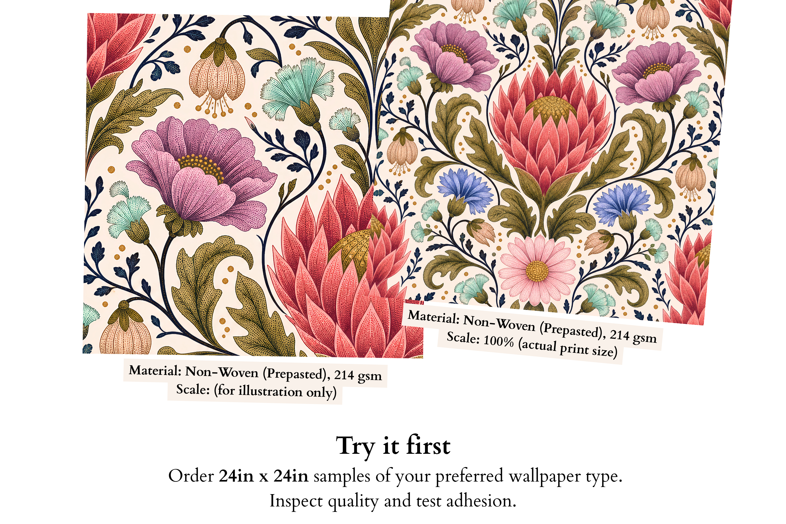 Vintage Damask Floral Botanical Wallpaper with Protea, Wildflowers & Acanthus for Living Room and Bedroom
