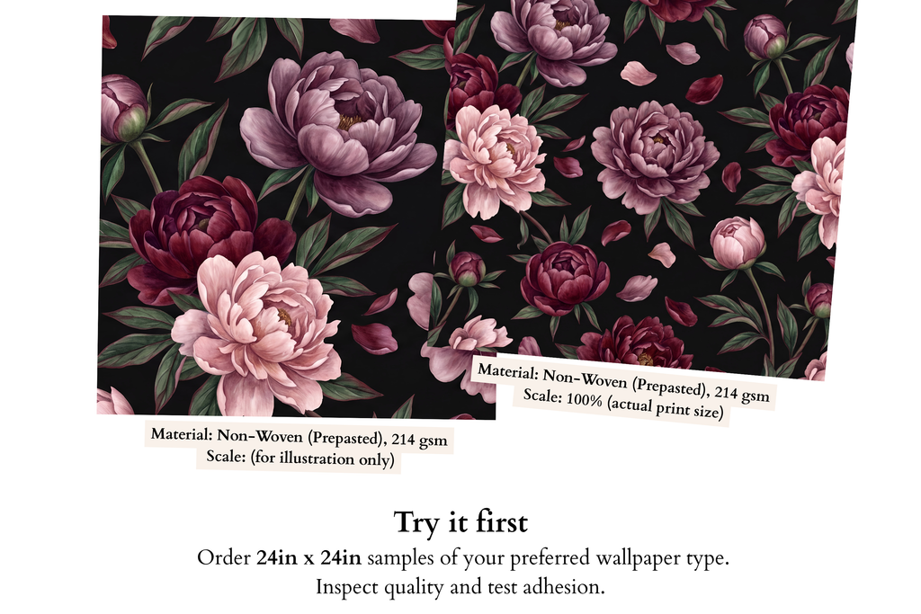 Dark Floral Peony Wallpaper Black Burgundy Gothic Peel and Stick