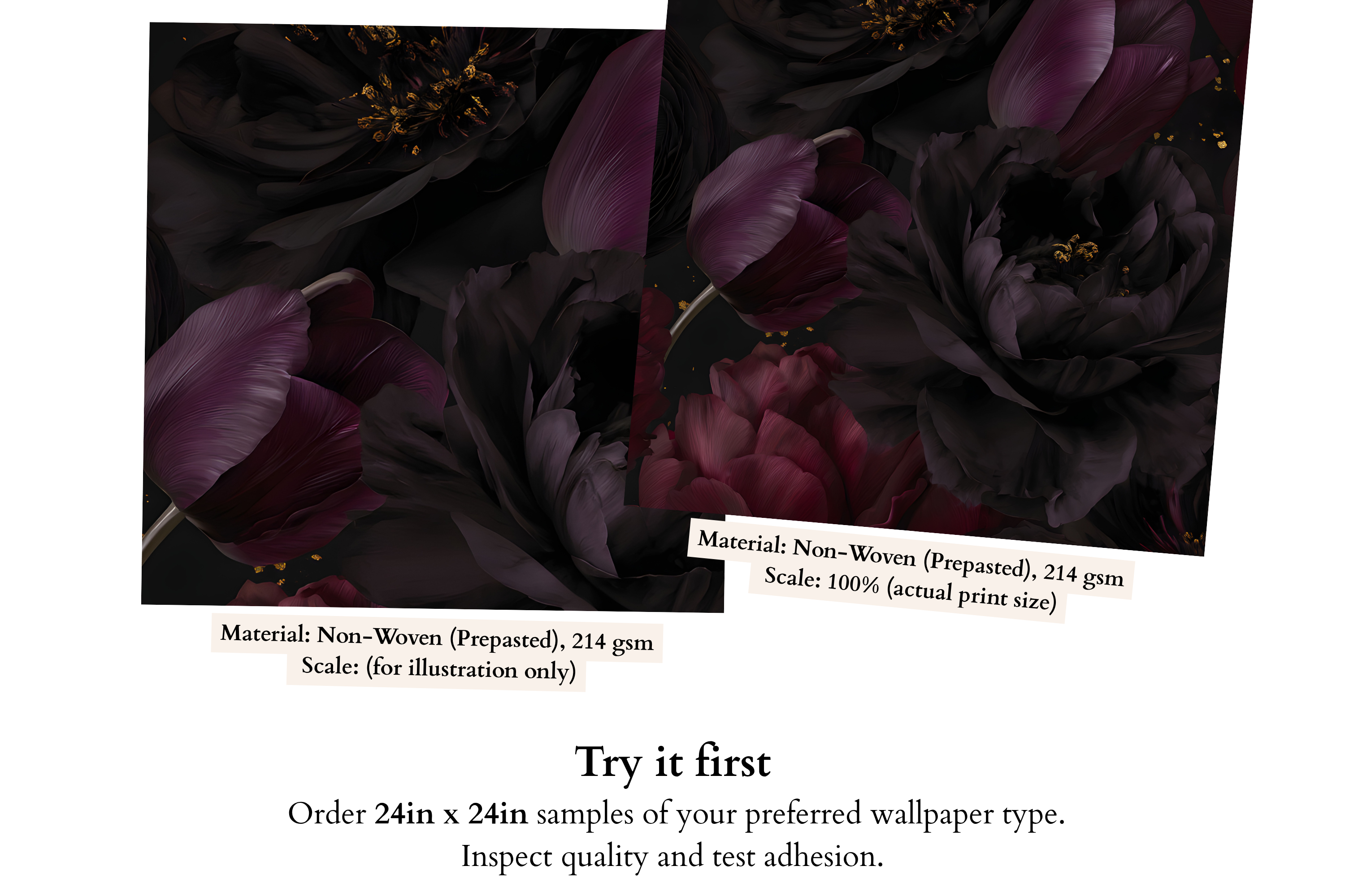 Dark Moody Floral Wall Mural | Black Peony Tulip Gothic Peel and Stick Wallpaper