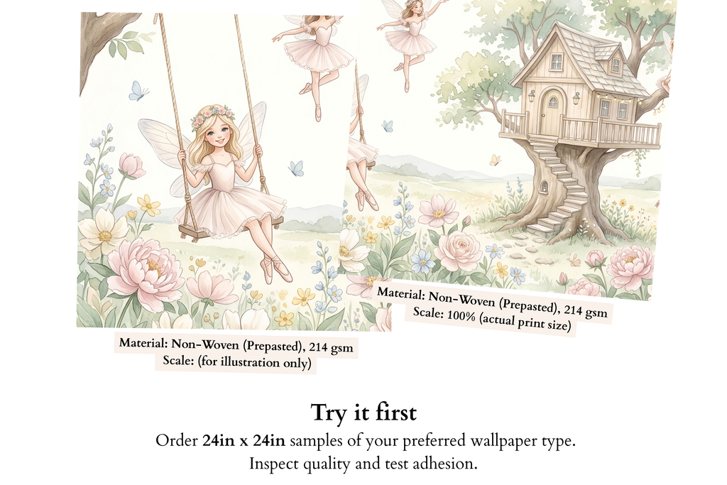 Fairy Ballerina Treehouse Nursery Wall Mural Blush Floral