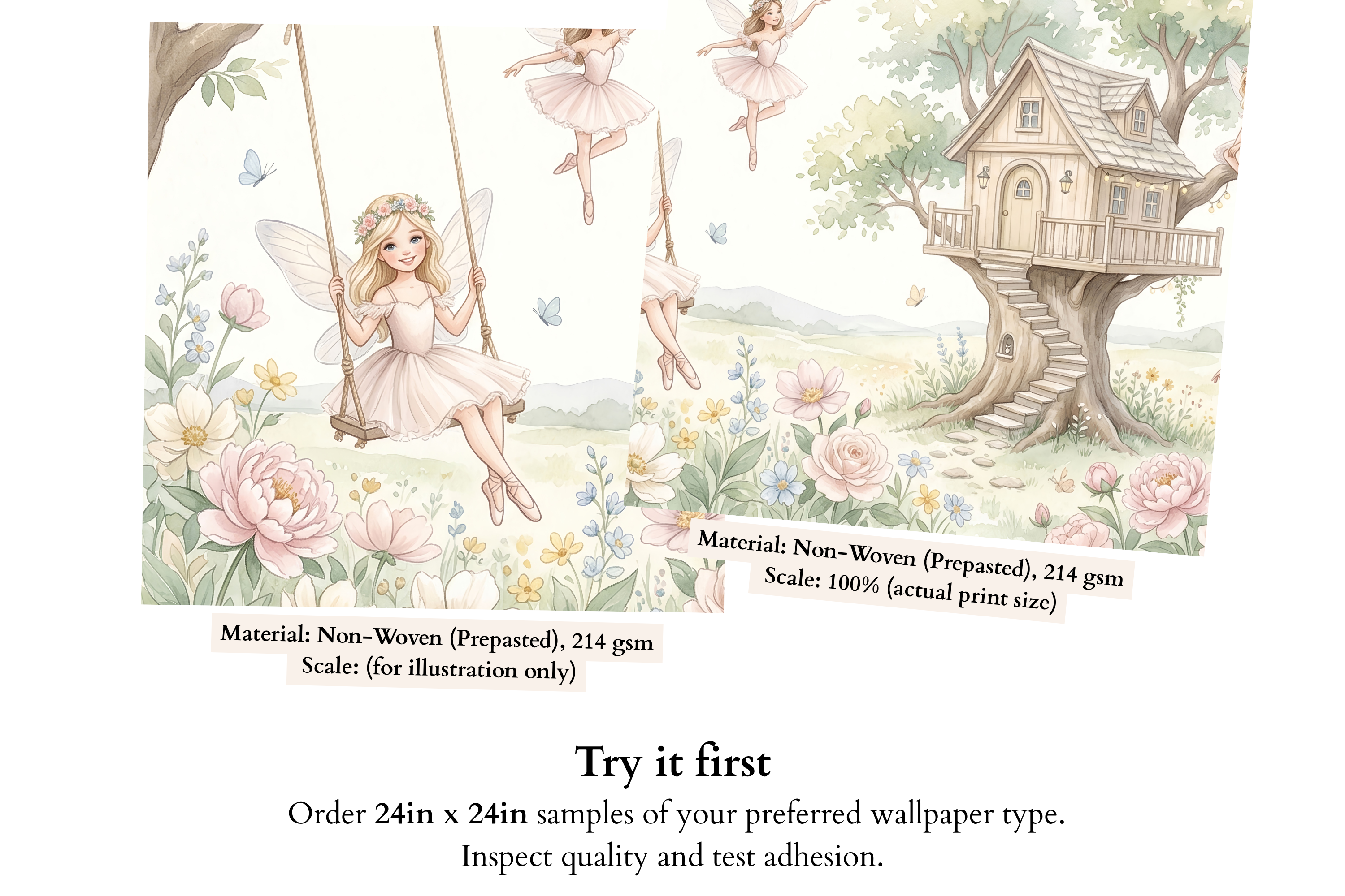 Fairy Ballerina Treehouse Nursery Wall Mural Blush Floral