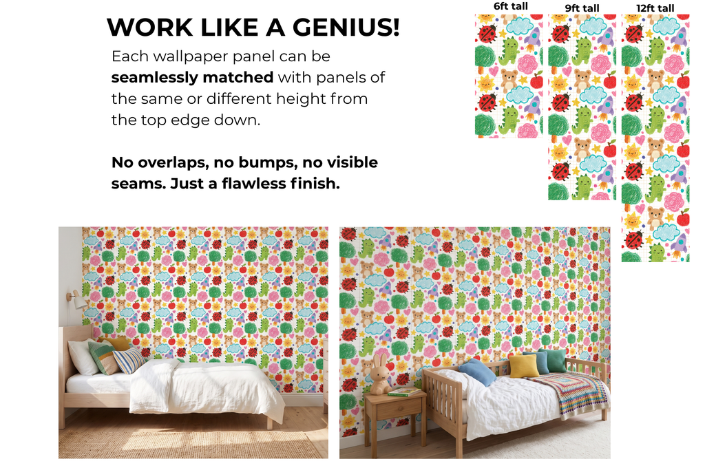 Playful Crayon Doodle Nursery Wallpaper Seamless Grid Paper & Child's Drawing Pattern
