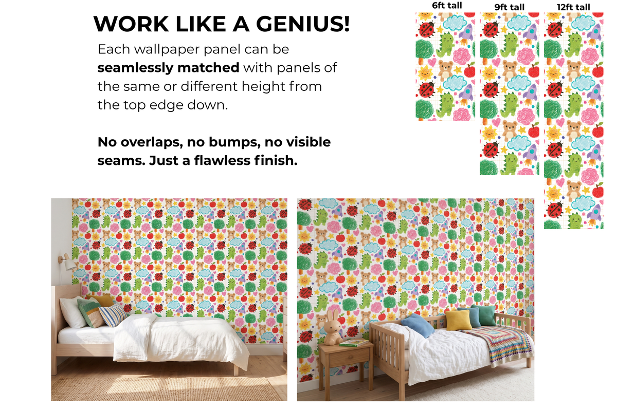 Playful Crayon Doodle Nursery Wallpaper Seamless Grid Paper & Child's Drawing Pattern