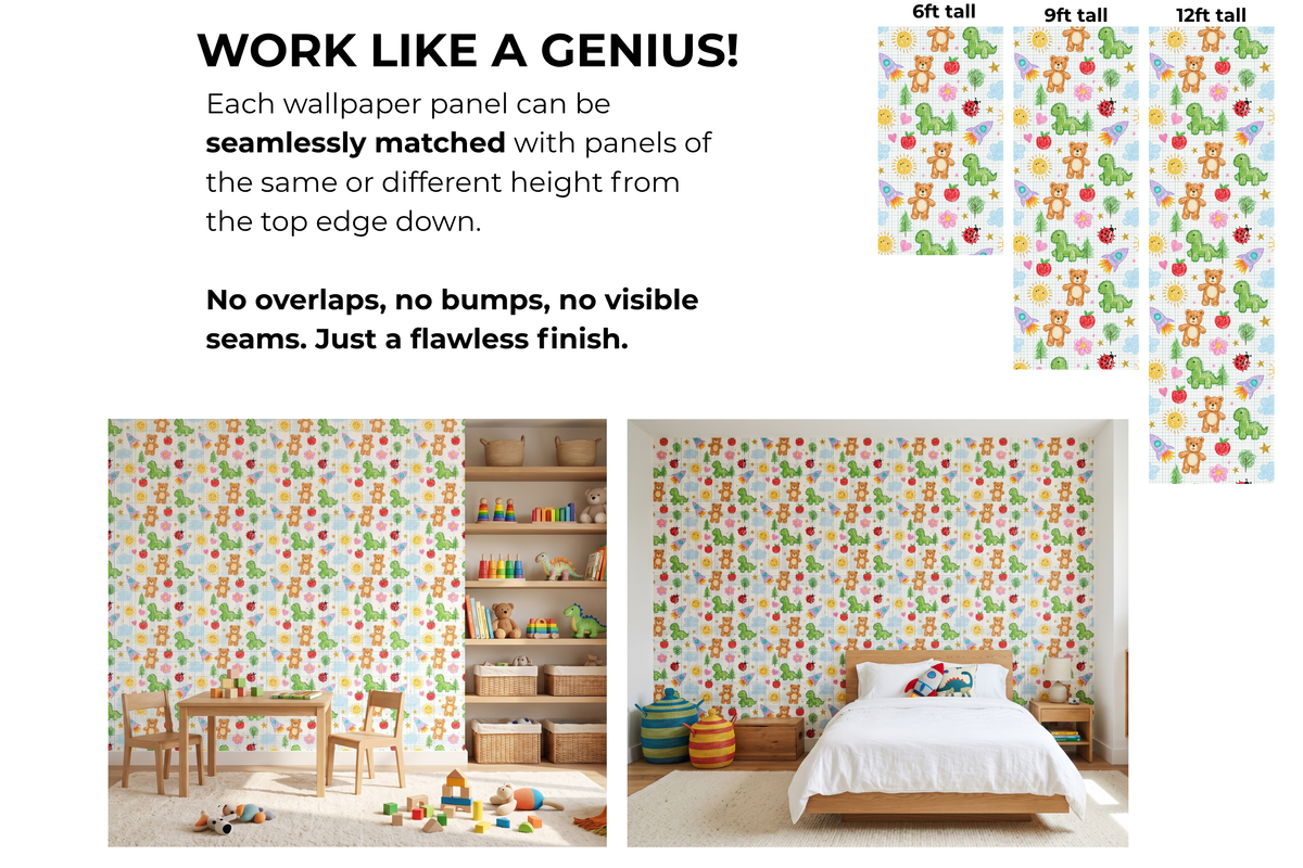 Premium Playful Crayon Doodle Nursery Wallpaper Seamless Grid Paper & Child's Drawing Pattern