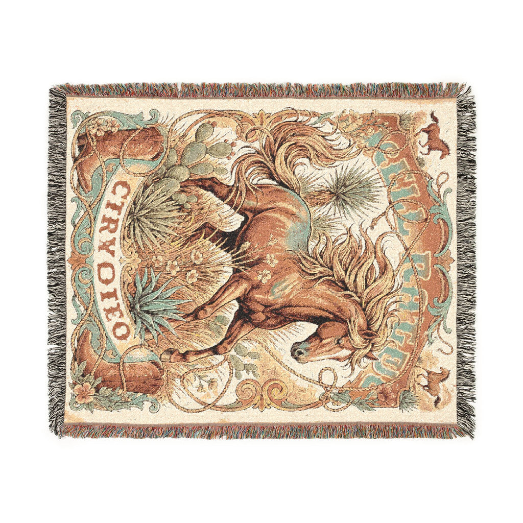 Vintage Western Wild Horse Woven Throw Blanket Southwestern Cowboy Tapestry