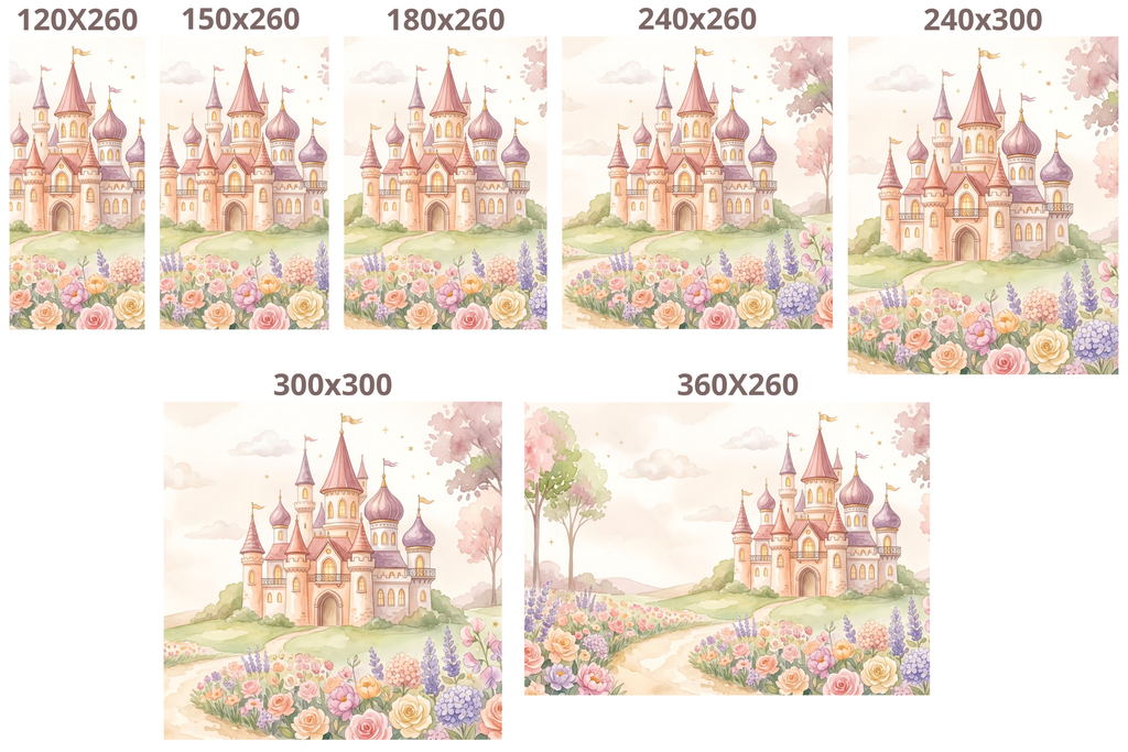Pink Princess Castle Flower Garden Wall Mural | Watercolour Nursery Design
