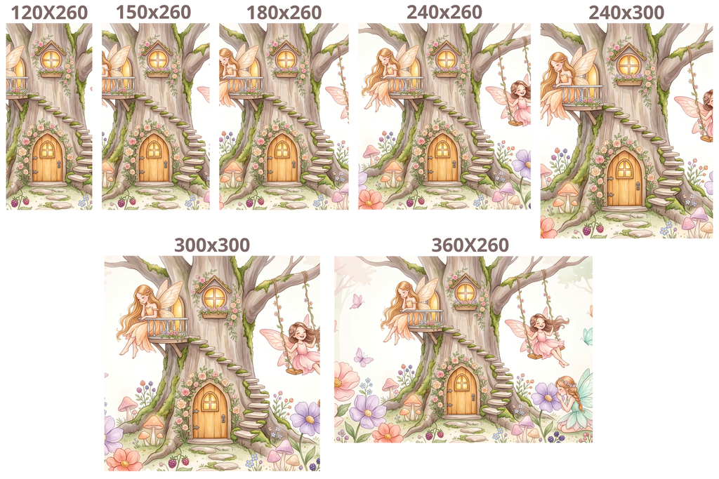 Fairy Swing Tree House Wall Mural | Whimsical Watercolour Nursery Design
