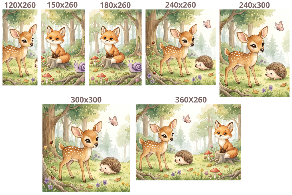 Woodland Animals Wall Mural | Watercolour Deer Fox Hedgehog Nursery Design