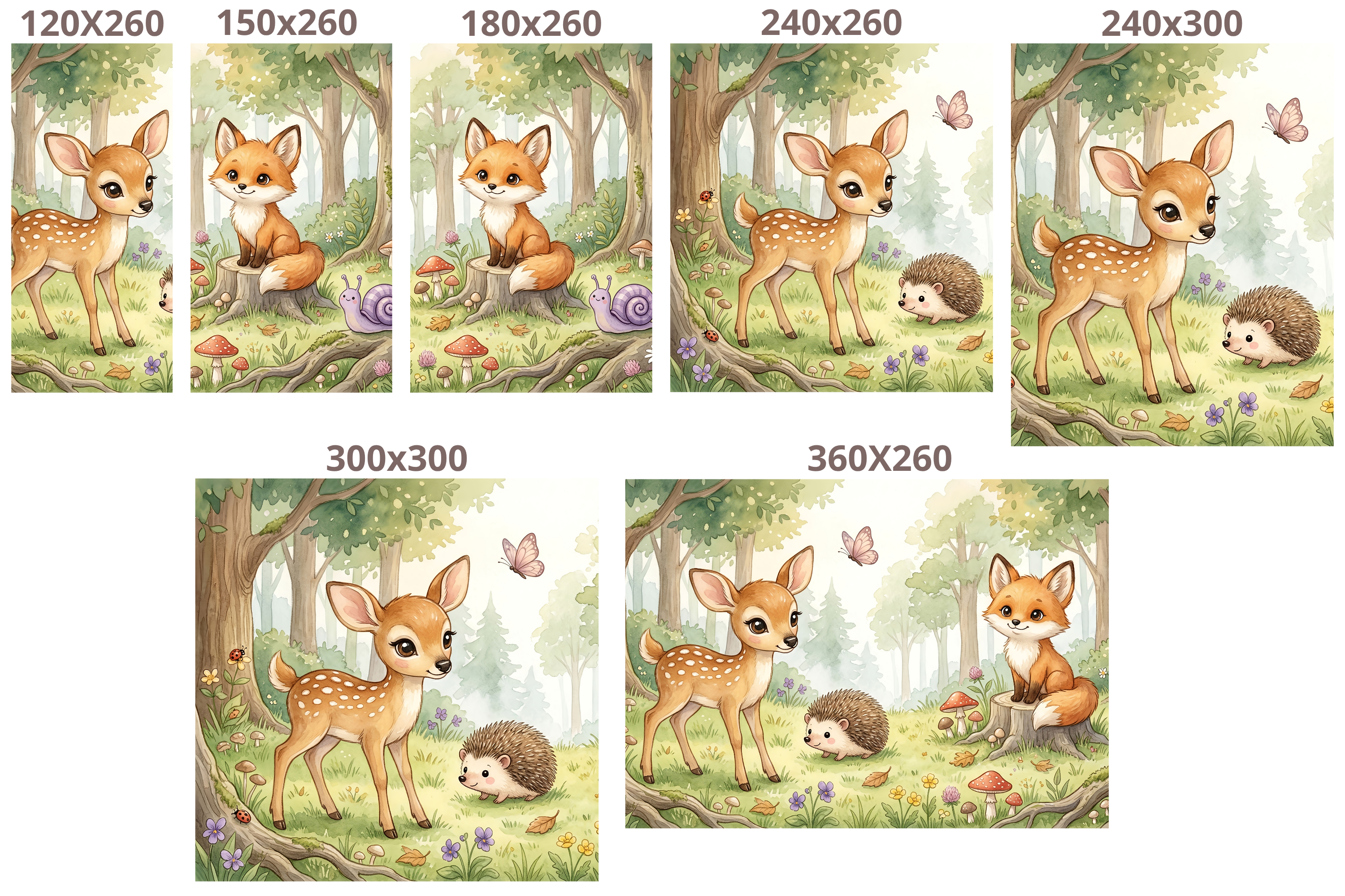 Woodland Animals Wall Mural | Watercolour Deer Fox Hedgehog Nursery Design
