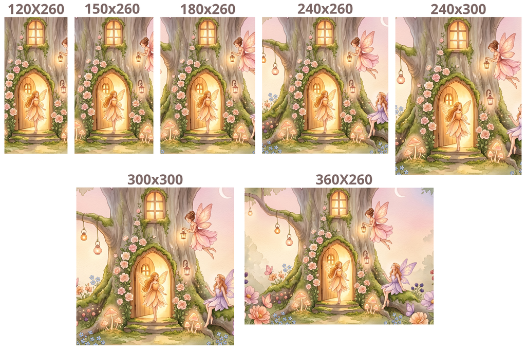 Fairy Door Tree House Wall Mural | Enchanted Rose Garden Nursery Watercolour