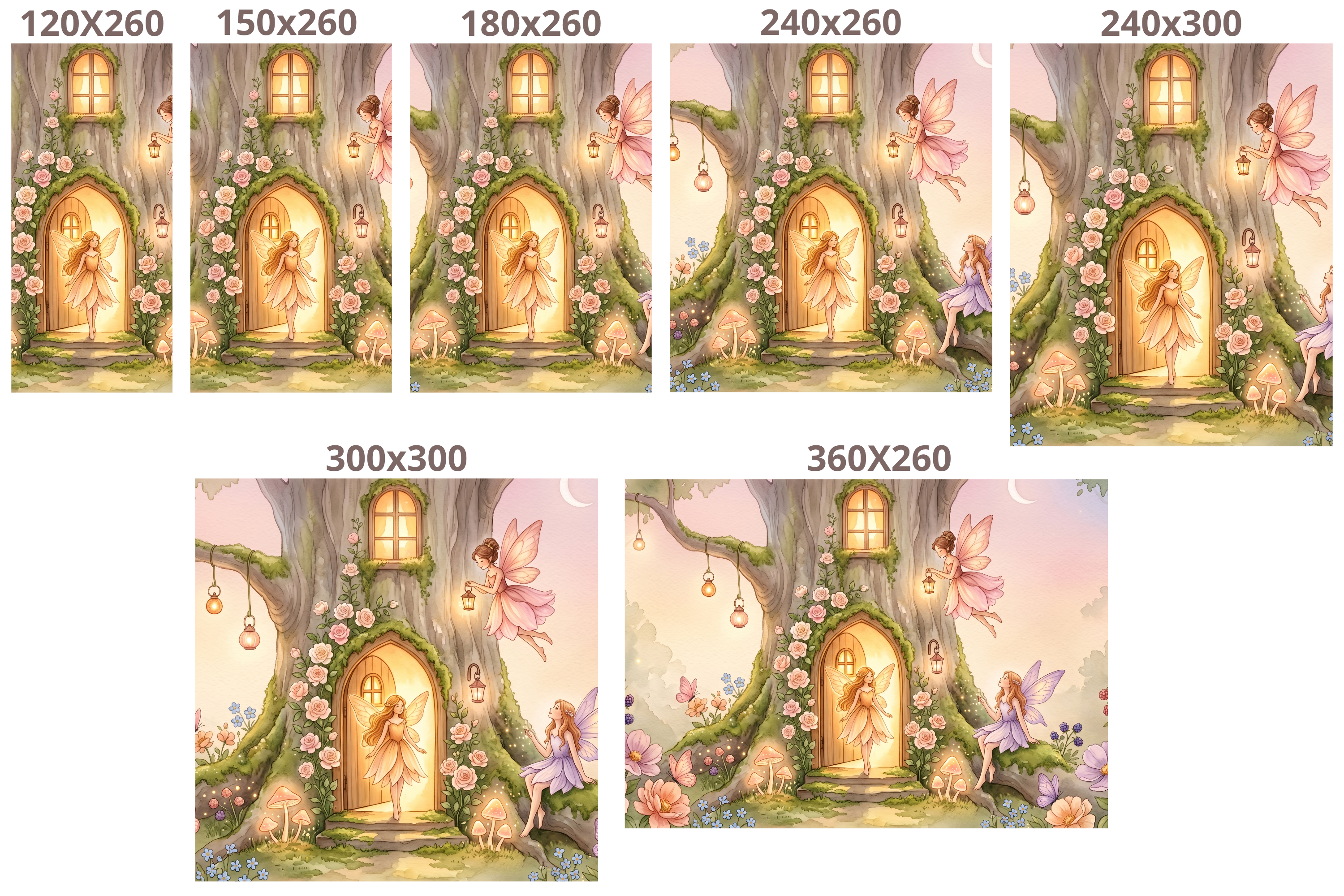 Fairy Door Tree House Wall Mural | Enchanted Rose Garden Nursery Watercolour