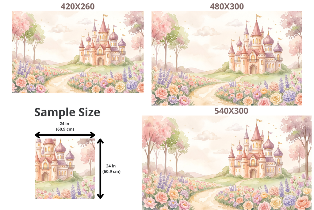 Pink Princess Castle Flower Garden Wall Mural | Watercolour Nursery Design
