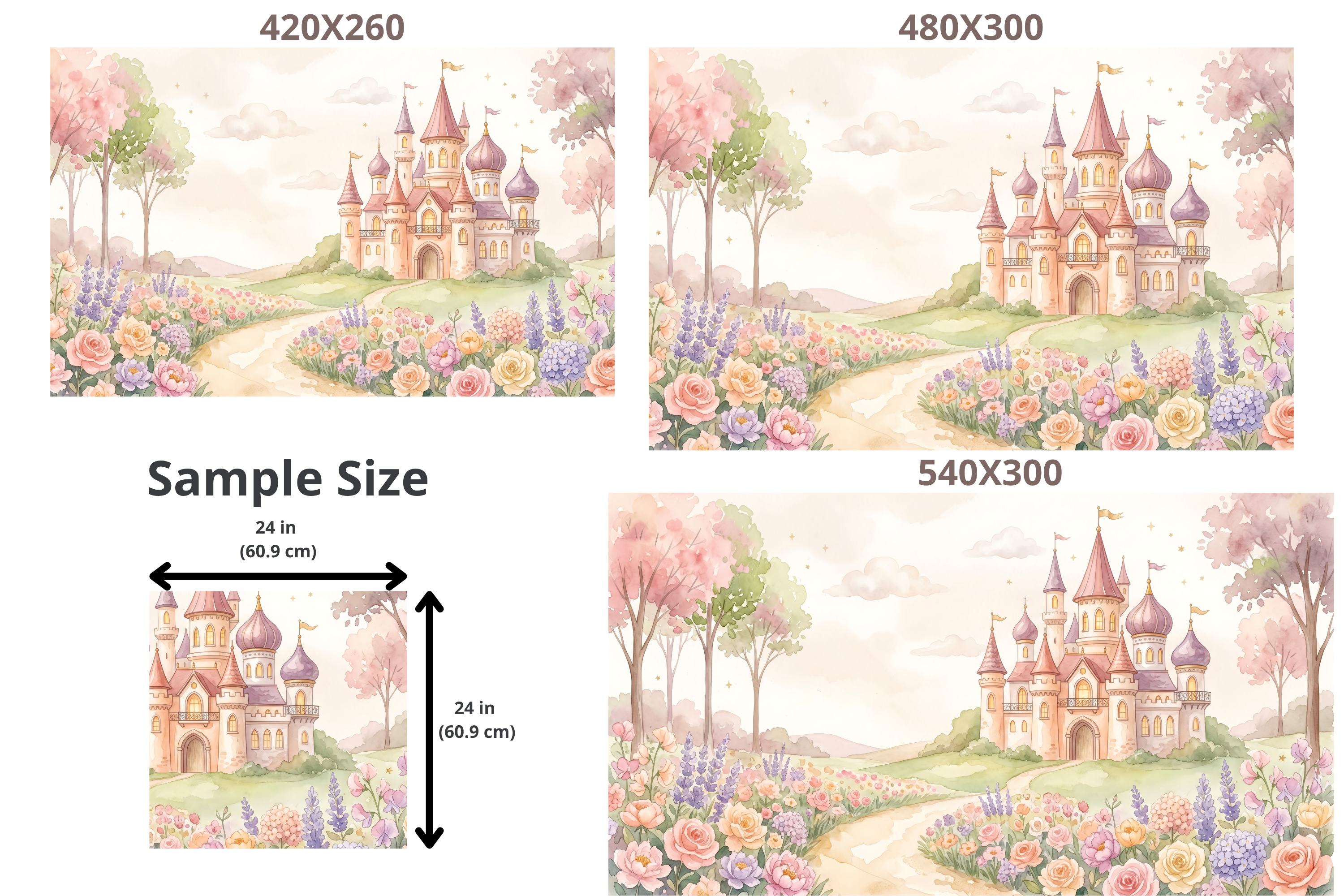 Pink Princess Castle Flower Garden Wall Mural | Watercolour Nursery Design