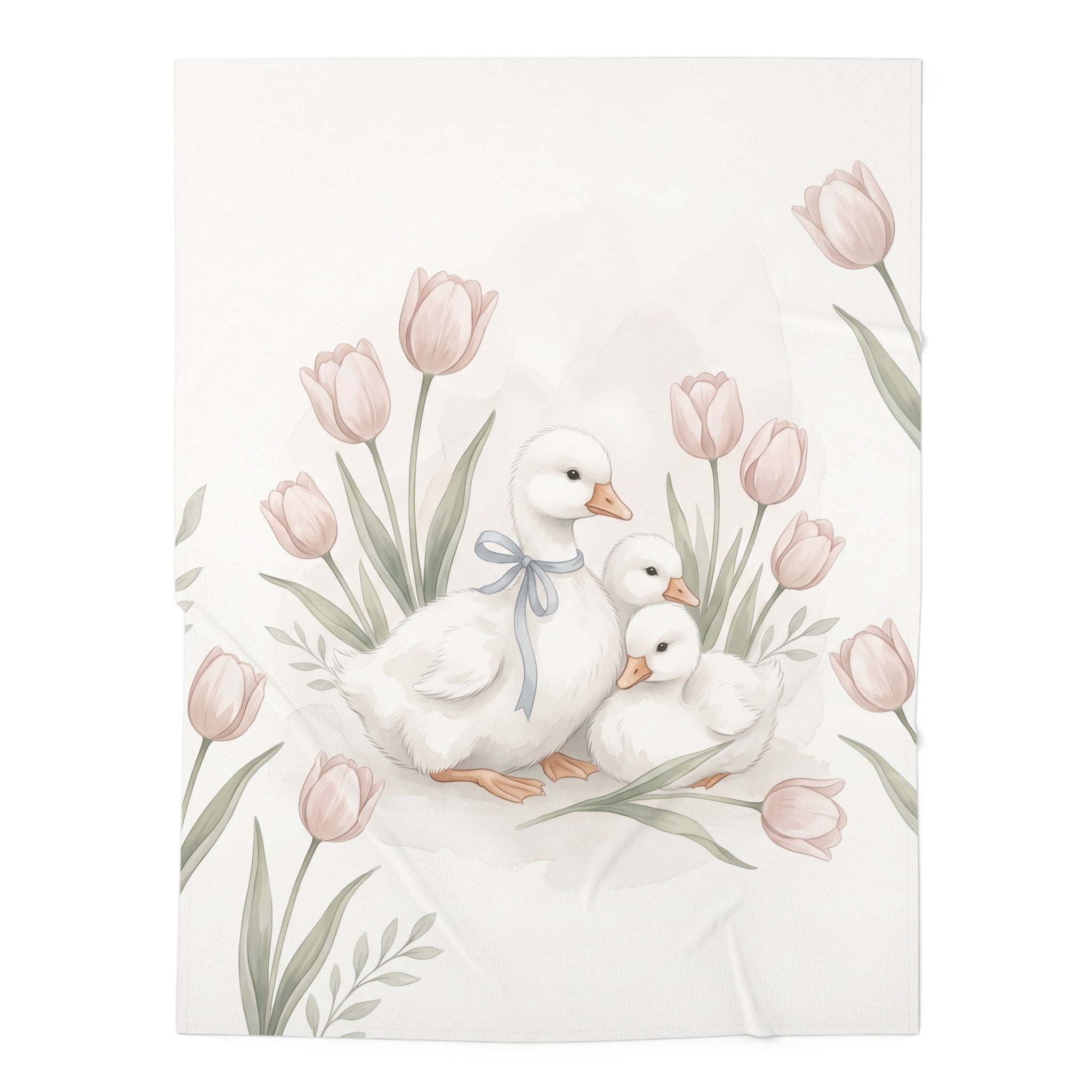 Watercolor Duckling & Tulip Jersey Baby Swaddle Blanket Spring Nursery Throw