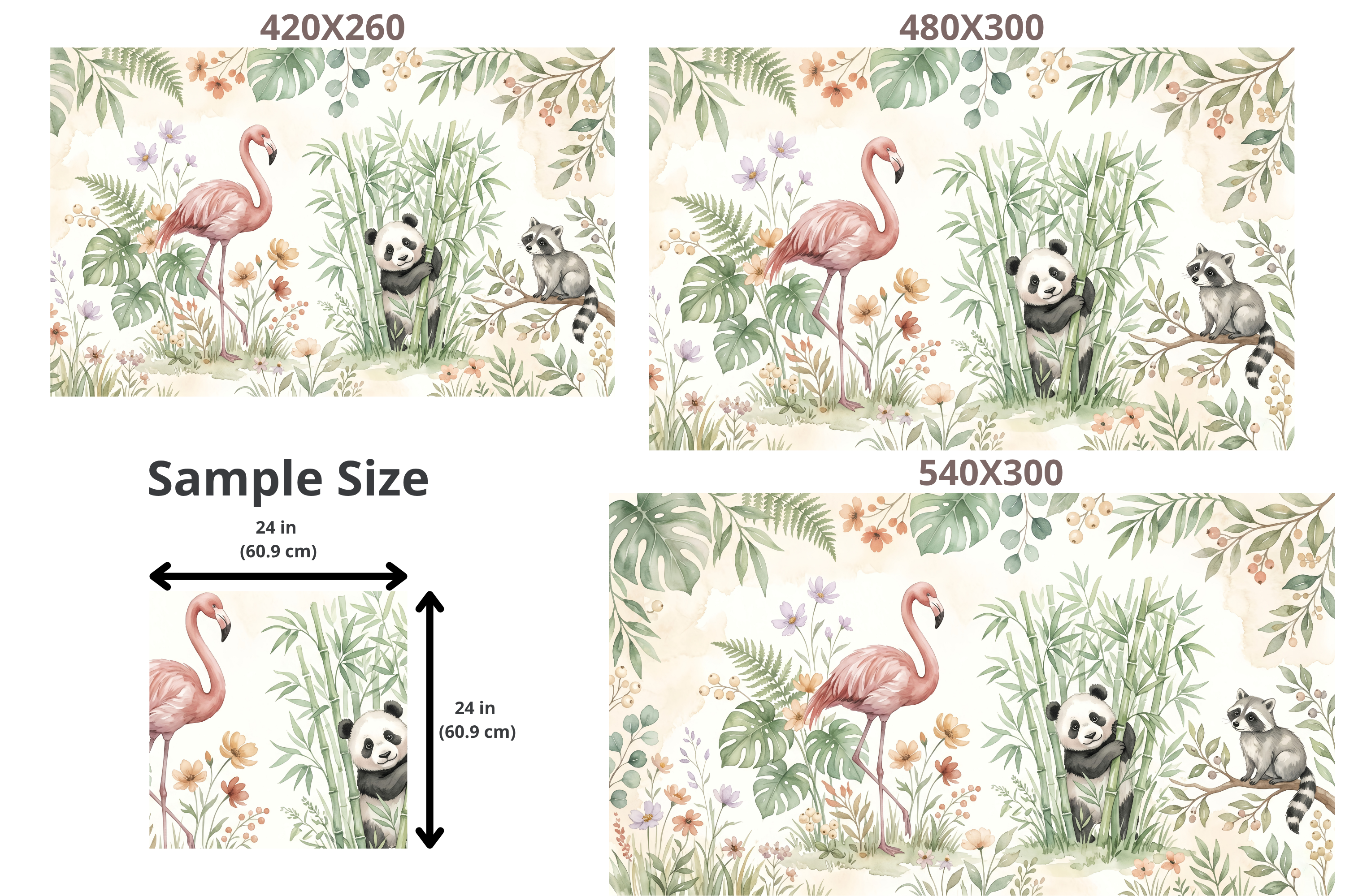 Watercolour Animal Safari Nursery Peel and Stick Wallpaper Mural